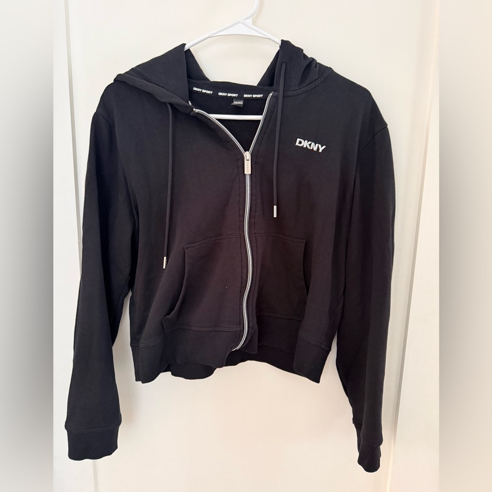 DKNY Women’s Crop Black Zip-Up Hoodie Jacket
